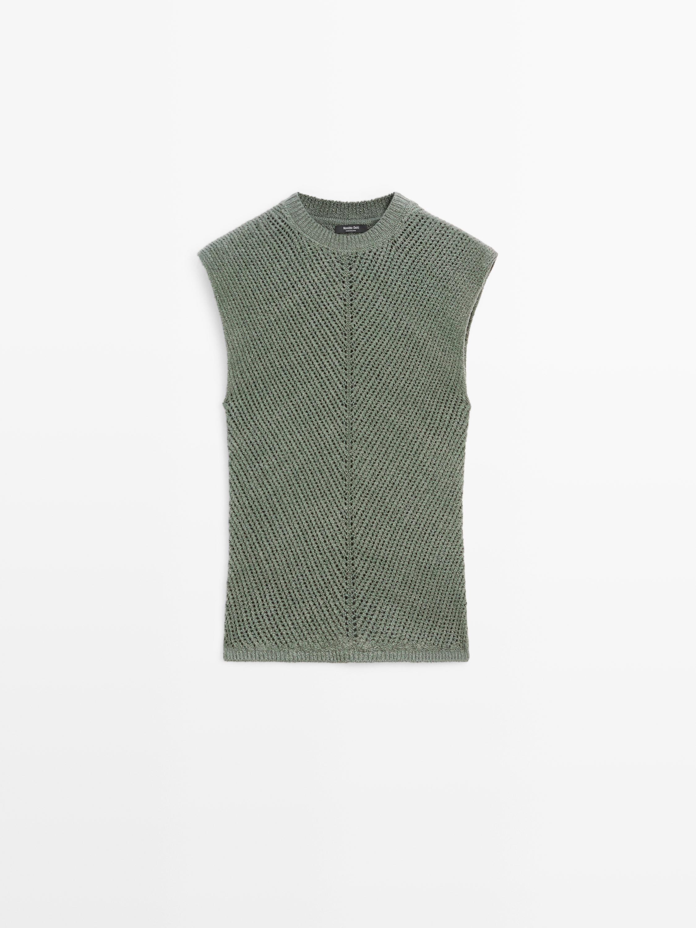 Top en maille sans manches à ajours fantaisie